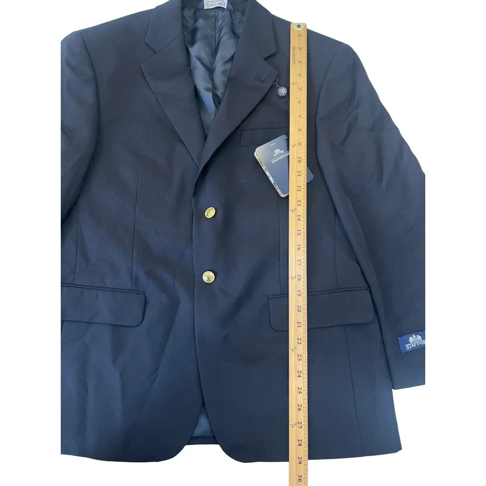 NWT Stafford Ease Mens Navy Blue Wool Blend Stretch Blazer Jacket 40 Short NEW